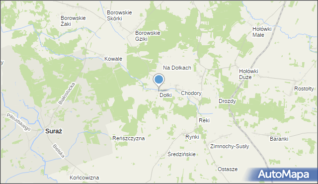 mapa Dołki, Dołki gmina Turośń Kościelna na mapie Targeo